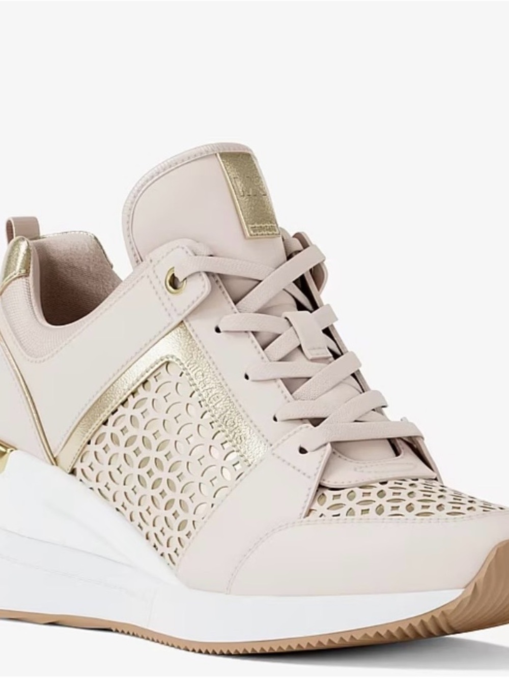 Michael Kors Pale Pink Wedge Sneaker with Gold Accents Size 8 New In Box